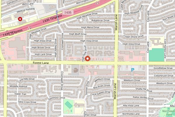 Map showing Cindi's NY Deli Bakery (Forest Lane) in Dallas