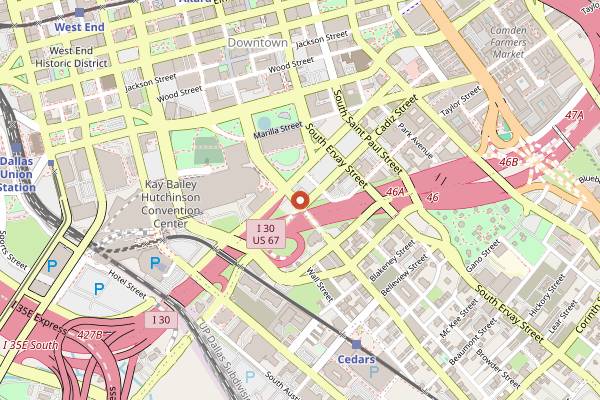Map showing Dallas Farmers Market (The Market) in Dallas