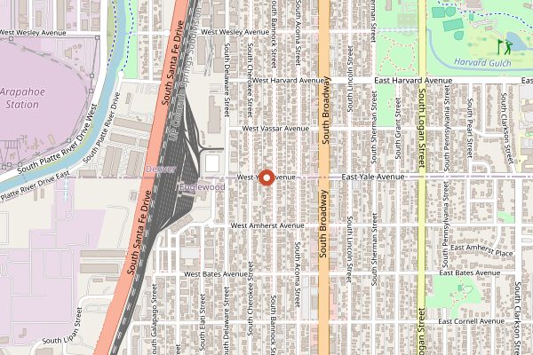Map showing Denver Pie Company in Denver