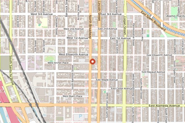 Map showing Beatrice and Woodsley in Denver