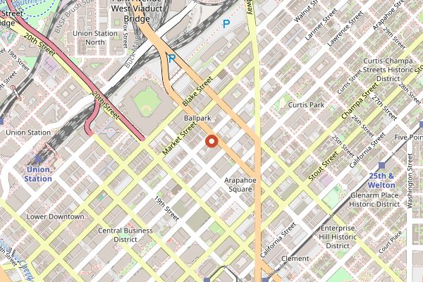 Map showing Biker Jim's Gourmet Dogs in Denver