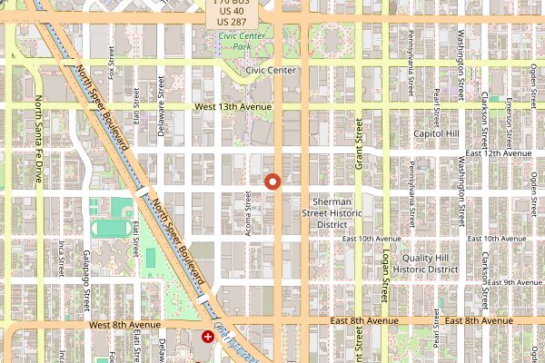 Map showing Amethyst Coffee Co in Denver