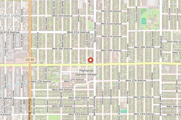 Map showing Make Believe Bakery in Denver
