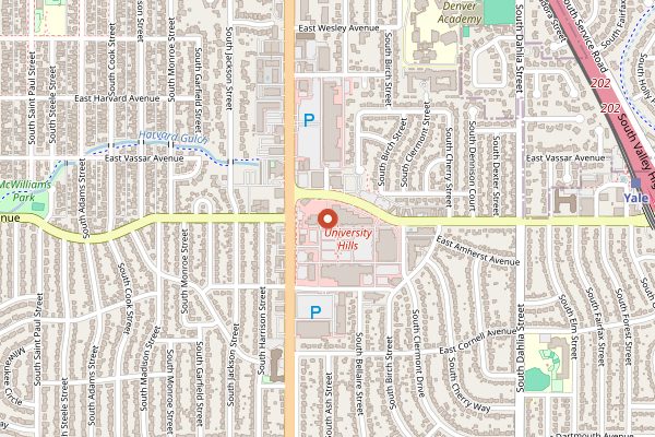 Map showing Beau Jo's Pizza in Denver