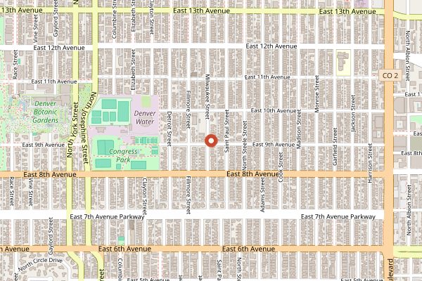 Map showing Cherry Creek Arts Festival in Denver