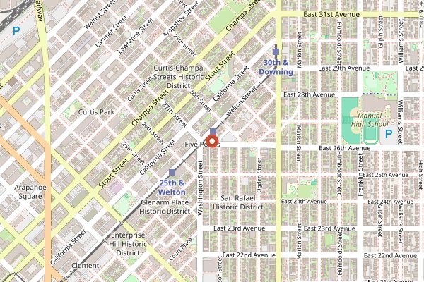 Map showing Rosenberg's Bagels and Delicatessen in Denver