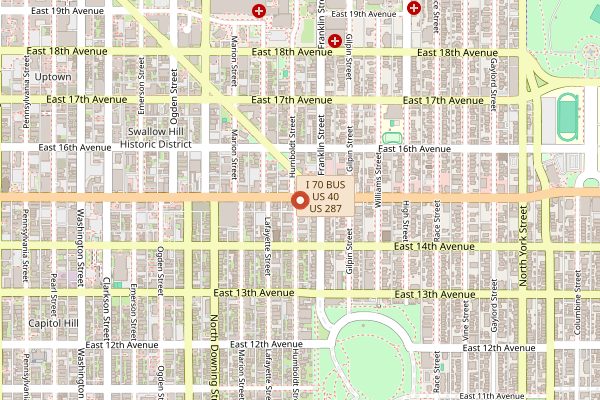 Map showing Voodoo Doughnut in Denver