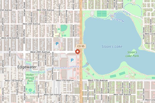 Map showing Edgewater Public Market in Denver