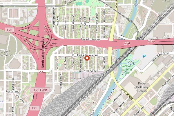 Map showing Globe Hall in Denver