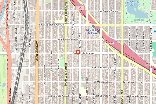 Map showing Sushi Den in Denver