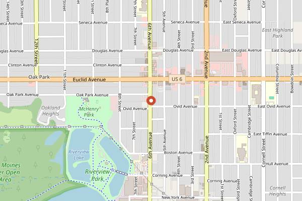 Map showing Oak Park Bakery in Des Moines