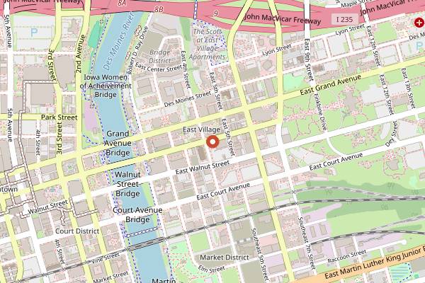 Map showing Southern Cross Bakery in Des Moines