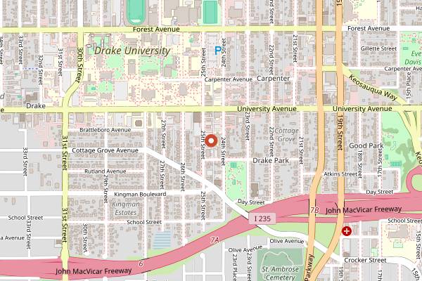 Map showing Drake Diner in Des Moines