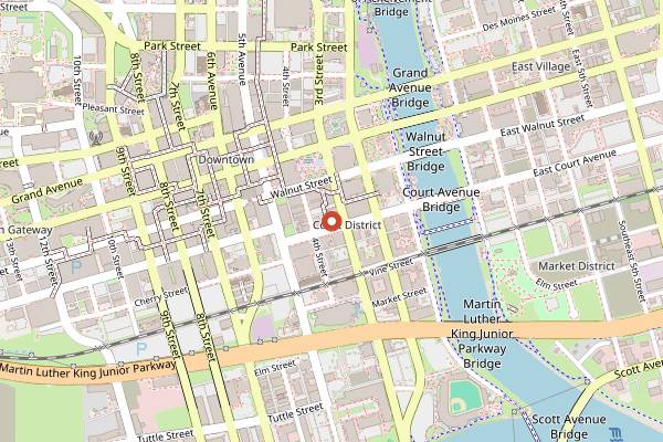 Map showing Court Avenue Restaurant and Brewing Company in Des Moines