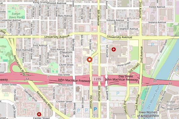 Map showing Iowa Culinary Institute at DMACC in Des Moines