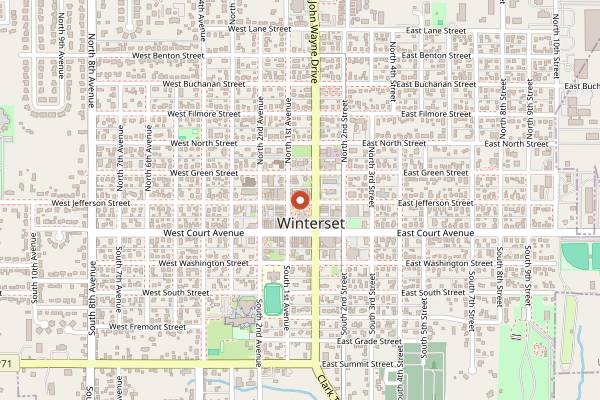 Map showing Winterset: Northside Cafe and Madison County in Des Moines