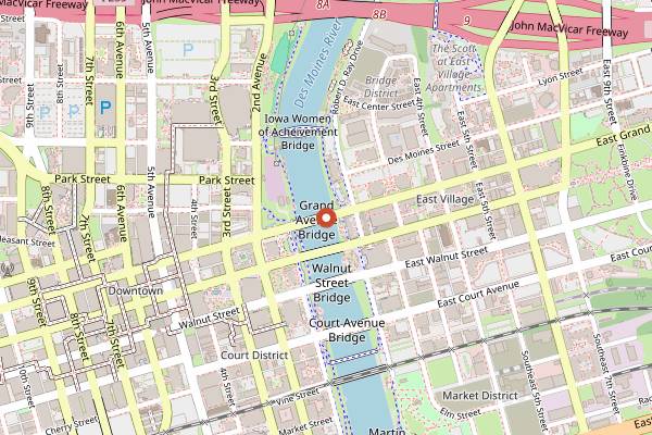 Map showing East Village Self-Guided Food Crawl: Self Guided East Village in Des Moines