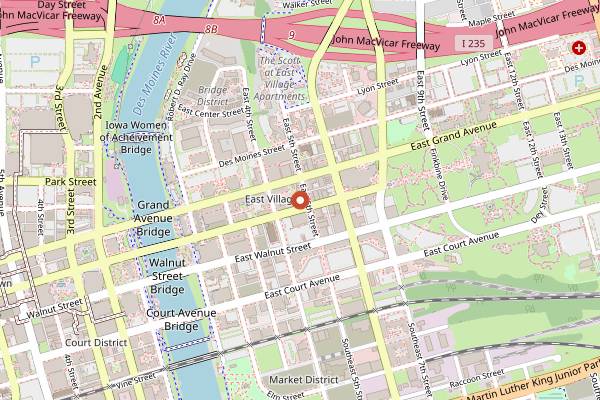 Map showing Kitchen Collage Farmers Market Tours in Des Moines