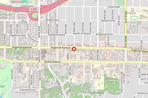 Map showing Bauder Pharmacy Soda Fountain in Des Moines