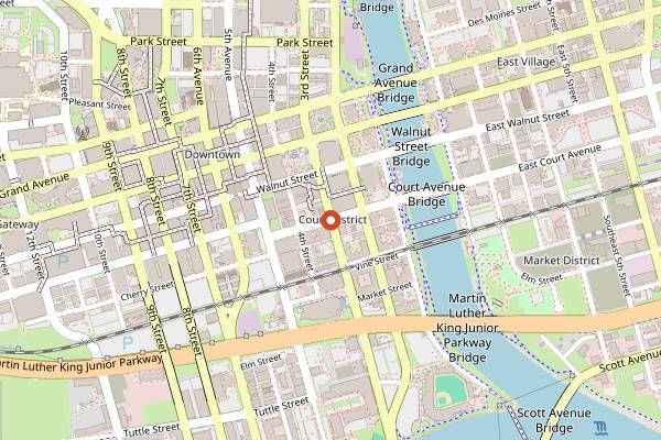 Map showing Downtown Des Moines Farmers' Market in Des Moines