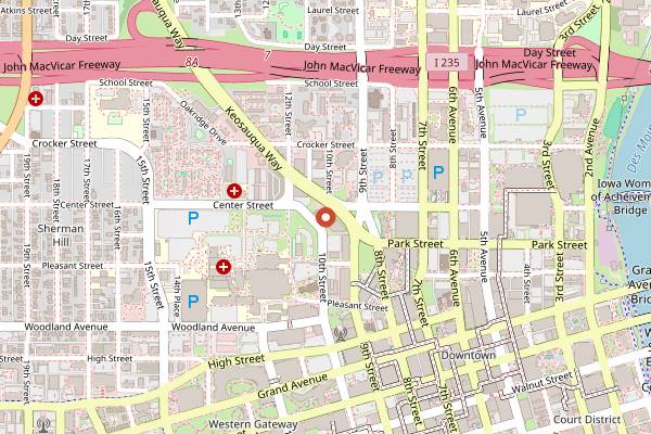 Map showing Iowa Food Hub at Mainframe Studios in Des Moines