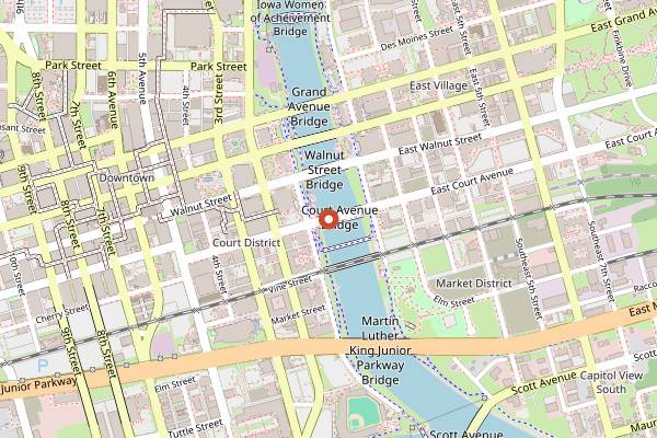 Map showing Downtown Farmers' Market Food Stalls in Des Moines