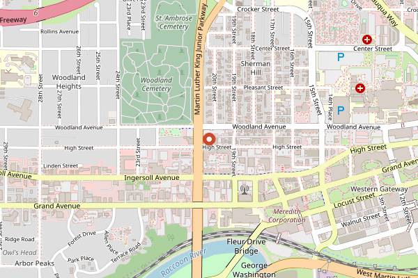 Map showing Gateway Market Deli in Des Moines