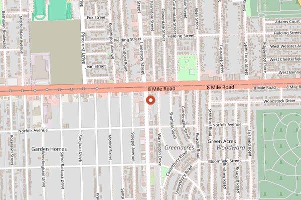 Map showing Baker's Keyboard Lounge in Detroit