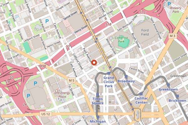 Map showing Cliff Bell's in Detroit