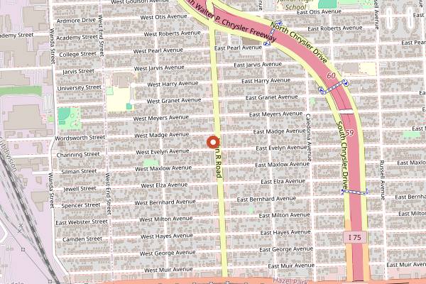 Map showing Eastern Palace Club in Detroit