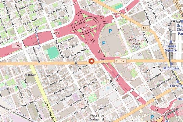Map showing PJ's Lager House in Detroit