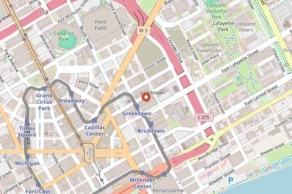 Map showing Pegasus Taverna (late-night) in Detroit
