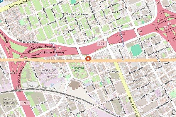 Map showing The Sugar House in Detroit