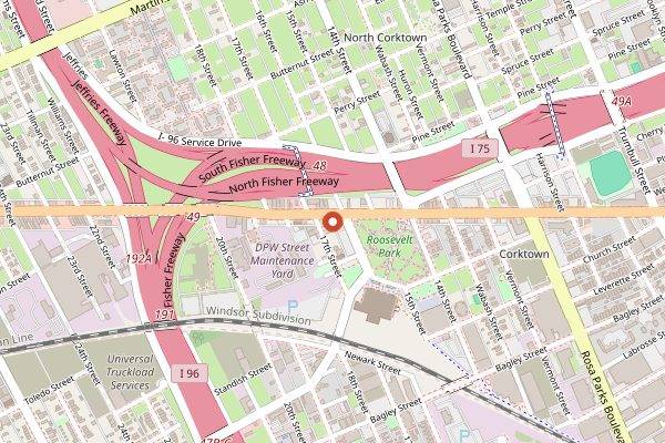 Map showing Two James Spirits Tasting Room in Detroit