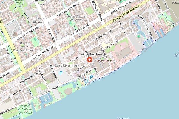 Map showing Atwater Brewery in Detroit