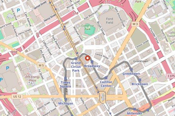 Map showing Detroit Beer Company in Detroit