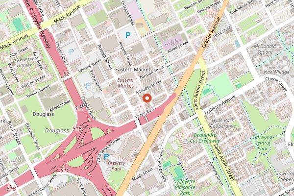 Map showing Eastern Market Brewing Co. in Detroit