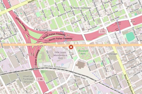 Map showing Six Spoke Brewing Co. in Detroit