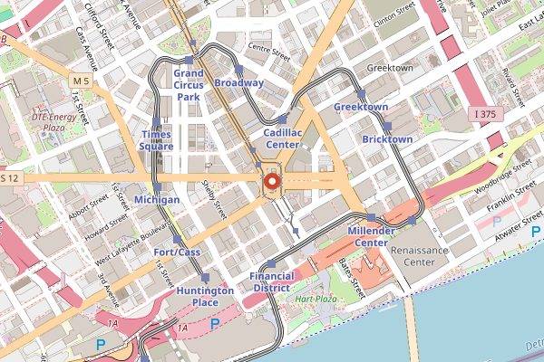 Map showing Cornbread Restaurant & Bar (Sunday brunch) in Detroit