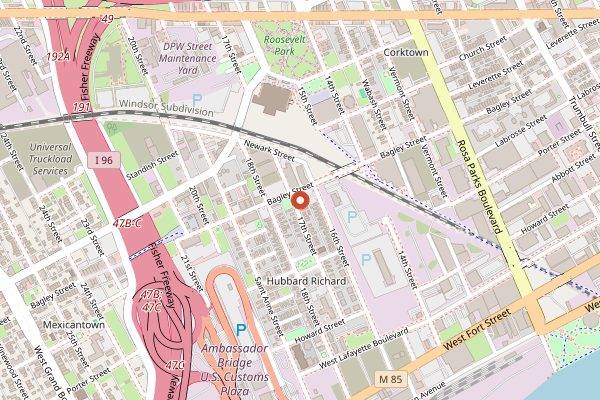 Map showing Honey Bee La Colmena (counter) in Detroit