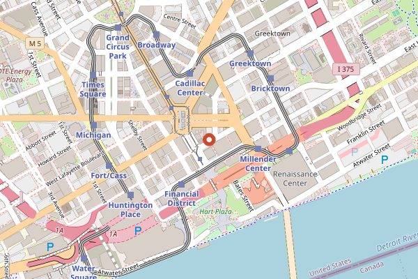 Map showing Roasting Plant in Detroit