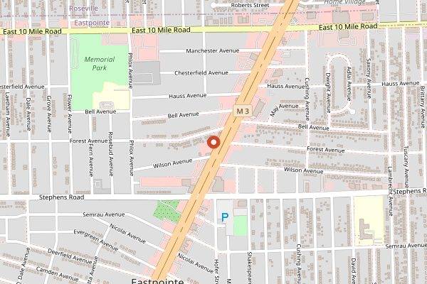 Map showing Cloverleaf Pizza in Detroit