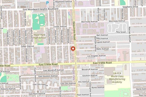 Map showing Loui's Pizza in Detroit