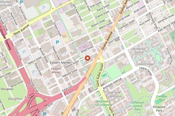 Map showing Anthology Coffee in Detroit