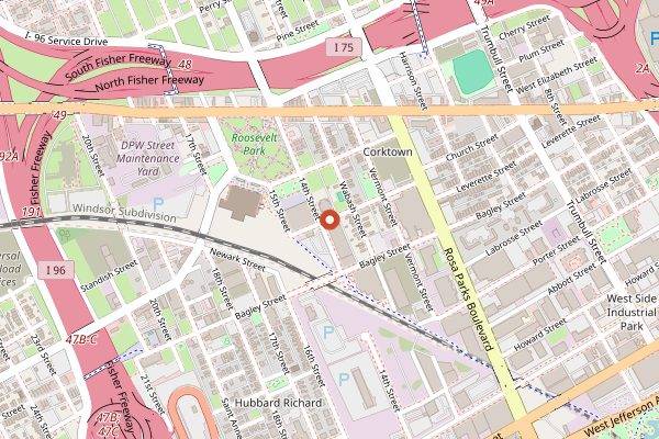 Map showing Folk Detroit (pour bar) in Detroit