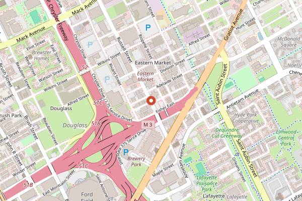 Map showing Eastern Market After Dark in Detroit