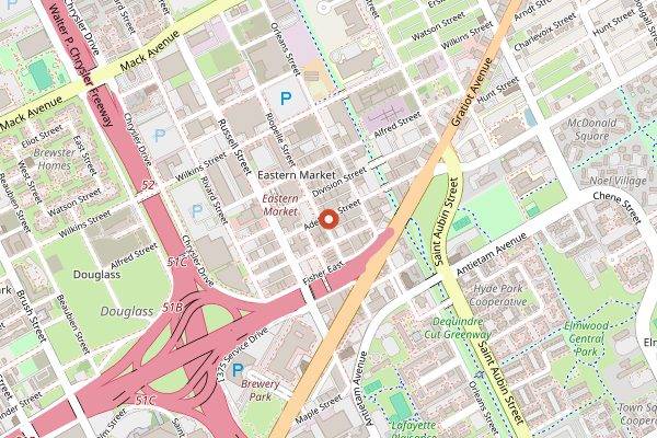 Map showing Lush Yummies Pie Co. in Detroit