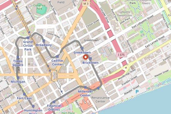 Map showing Niki's Pizza in Detroit