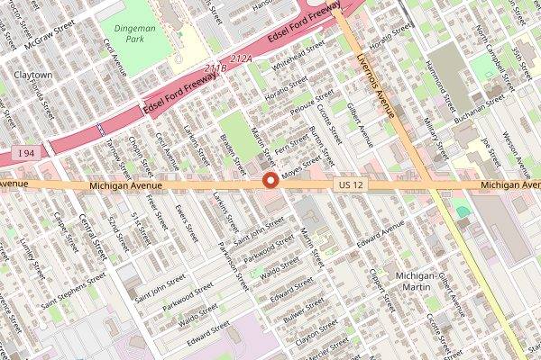 Map showing Telway Hamburgers in Detroit