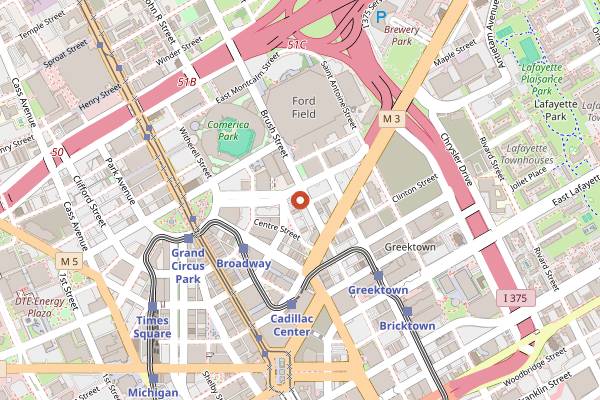 Map showing Aretha's Jazz Cafe in Detroit